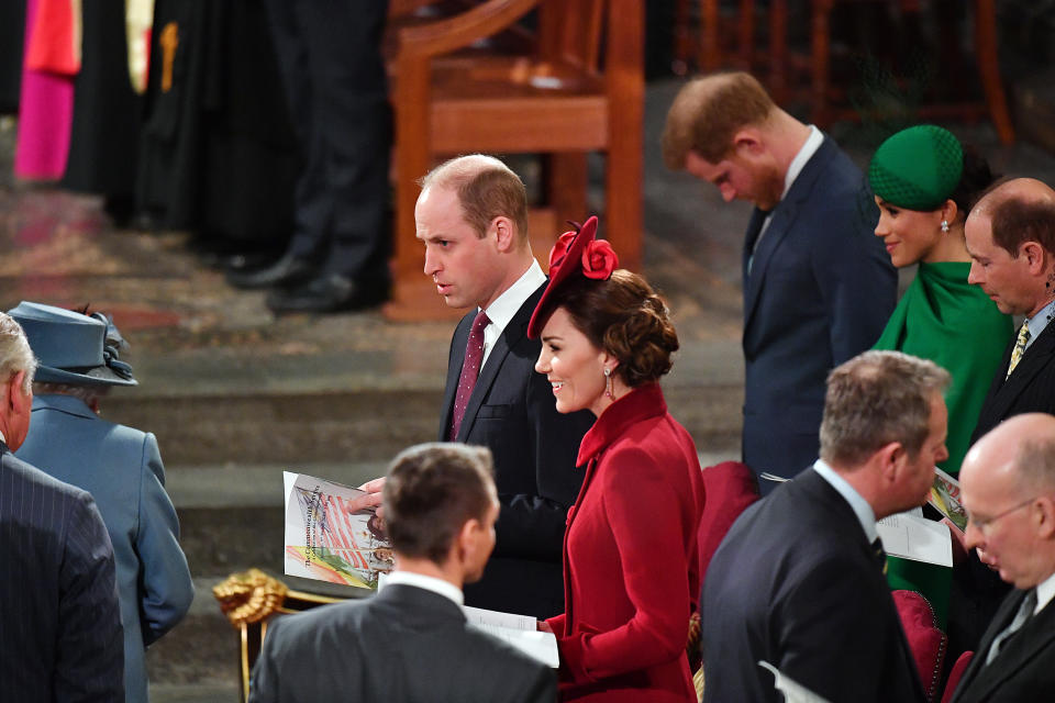 LONDON, ENGLAND - MARCH 09: Prince William, Duke of Cambridge, Catherine, Duchess of Cambridge, Prince Harry, Duke of Sussex, Meghan, Duchess of Sussex and Prince Edward, Earl of Wessex attend the Commonwealth Day Service 2020 on March 9, 2020 in London, England. (Photo by Phil Harris - WPA Pool/Getty Images)