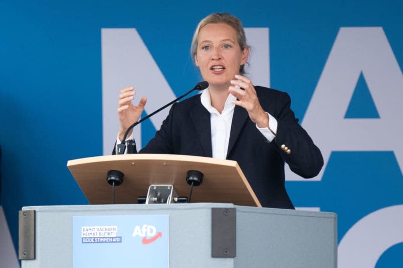 Alice Weidel, chairwoman of the Alternative for Germany (AfD), speaks at her party's election rally on Marienplatz. Sebastian Kahnert/dpa