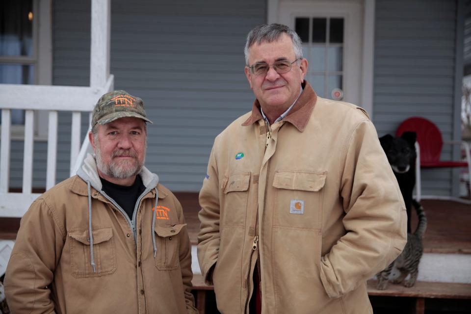 Victor Nemec, left, and Nick Nemec pose outside Nick Nemec&#39;s home in Holabird. Their cousin Joseph Boever was struck and killed by a car driven by the South Dakota Attorney General on Sept. 12. The cousins have been frustrated at the time it has taken for prosecutors to decide whether to charge Ravnsborg.