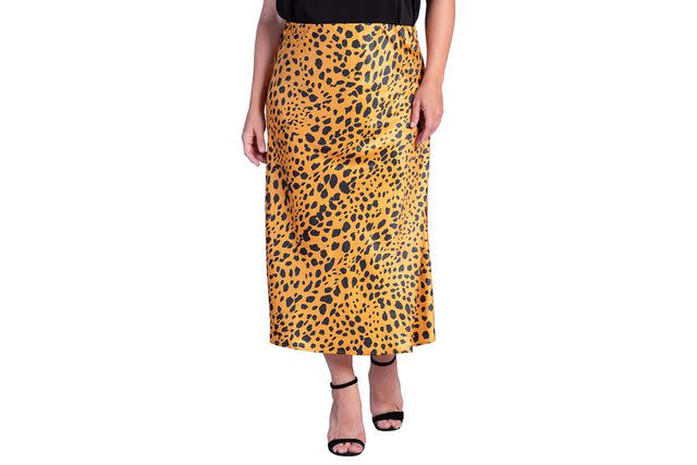 Retro Elastic Band High Waisted Leopard Print Satin Midi Skirt