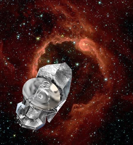 Artist impression of the Herschel spacecraft, which will an unprecedented view of the cold universe, bridging the gap between what can be observed in the infrared from the ground and earlier space missions of this kind.