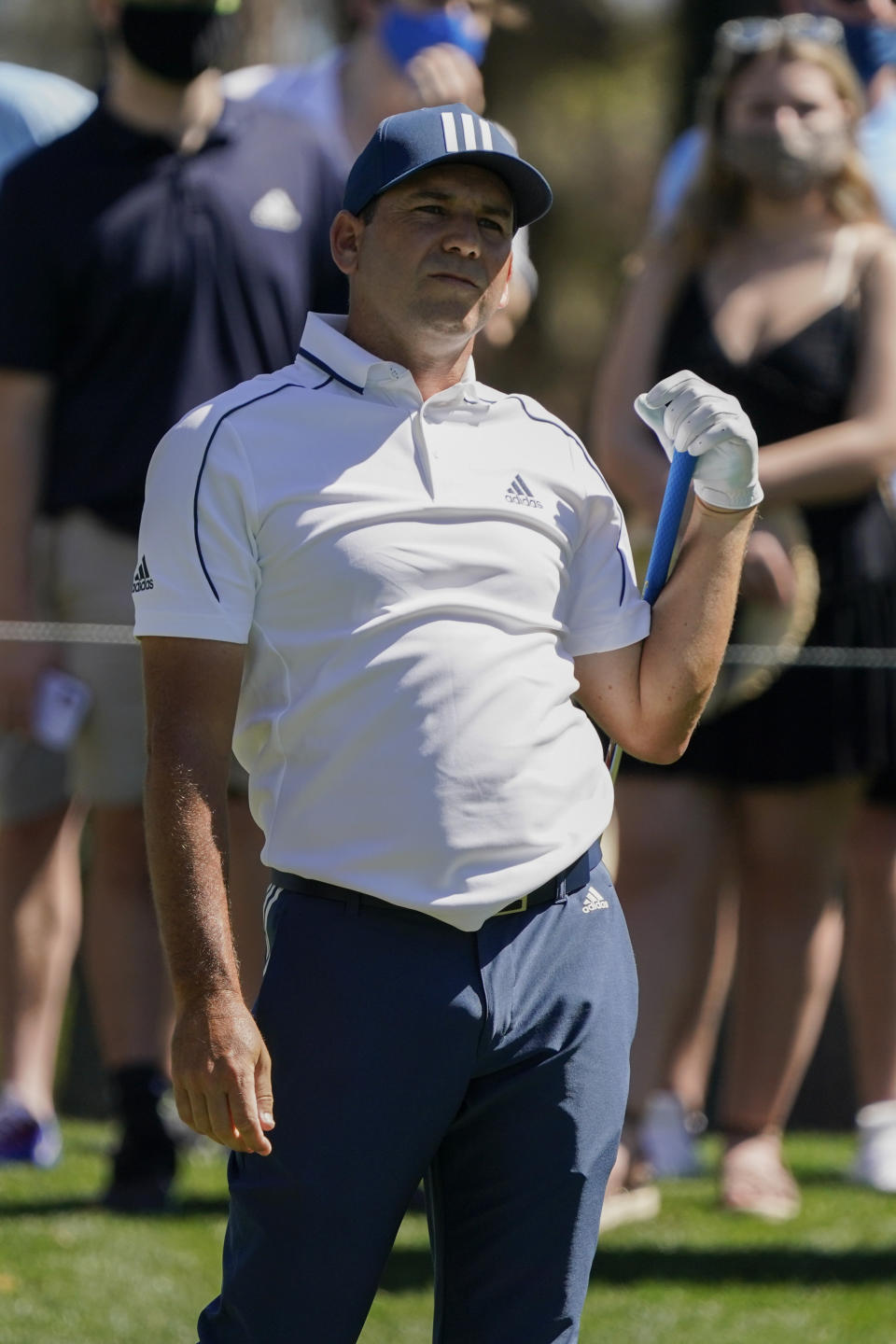 Sergio Garcia, of Spain, watches his tee shot on the sixth hole during the first round of the The Players Championship golf tournament Thursday, March 11, 2021, in Ponte Vedra Beach, Fla. (AP Photo/John Raoux)