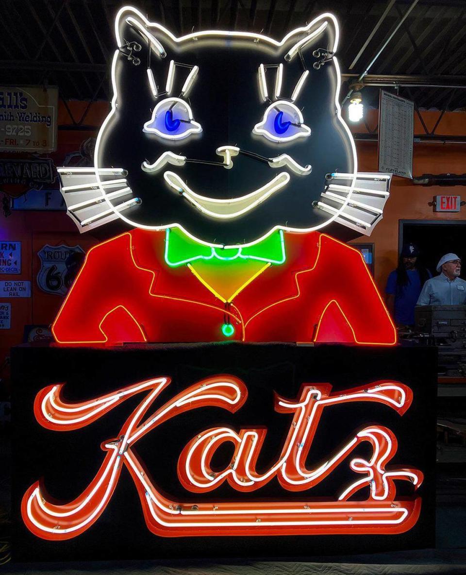 The Katz Drug Store revolving neon sign was restored for the Lumi Neon Museum by Fossil Forge of Lee’s Summit and Element Ten, a neon studio in Kansas City.