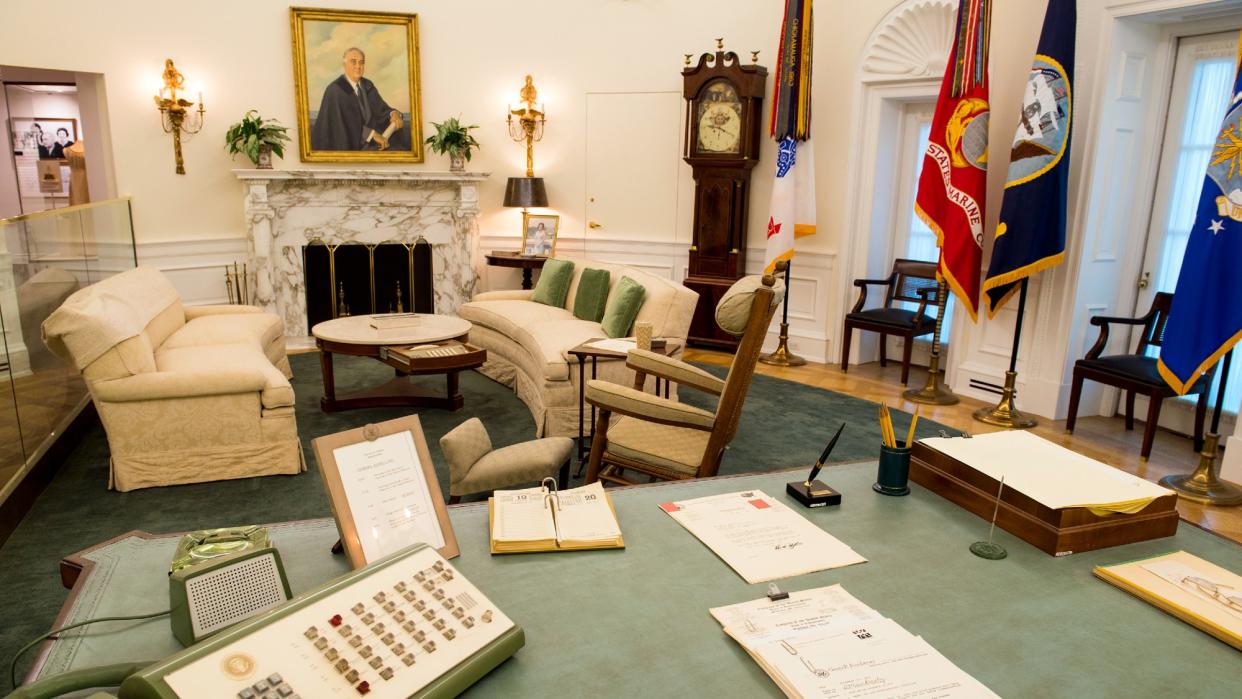  The replica of Lyndon Baines Johnson's Oval Office at his Texas presidential library. 