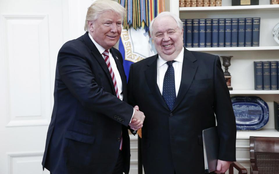 Donald Trump with Sergey Kislyak, Russian ambassador to Washington, in the Oval Office - Credit: TASS