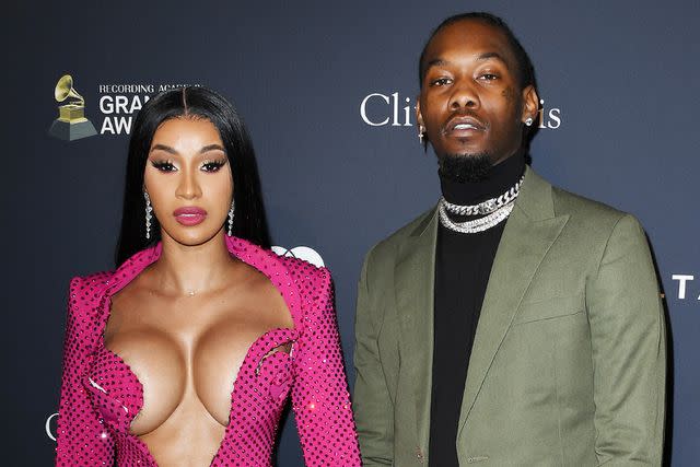 <p>Jon Kopaloff/Getty</p> Cardi B and Offset at a Grammys pre-party in January 2020
