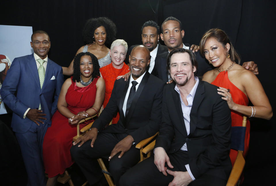 &ldquo;In Living Color&rdquo; cast members (from left) Tommy Davidson, T&rsquo;Keyah Crystal Keymah, Kim Wayans, Kelly Coffield Park, Keenen Ivory Wayans, Shawn Wayans, Marlon Wayans, Jim Carrey and Carrie Ann Inaba in 2012. (Photo: Heidi Gutman via Getty Images)