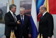 Mikhail Mishustin, who was earlier nominated by Russian President Vladimir Putin as the candidate for the post of Prime Minister, Vyacheslav Volodin and Sergei Mironov talk at the State Duma in Moscow