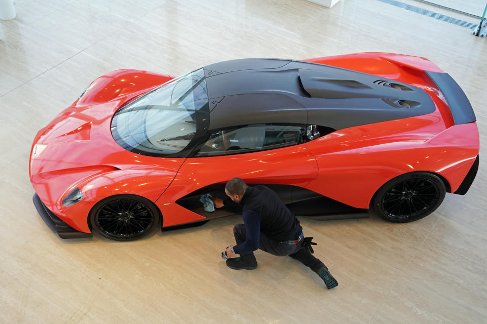 The new Aston Martin Valhalla on show at the Silverlink Shopping Park in Wallsend, Newcastle, England. Photo: Owen Humphreys/PA via Getty