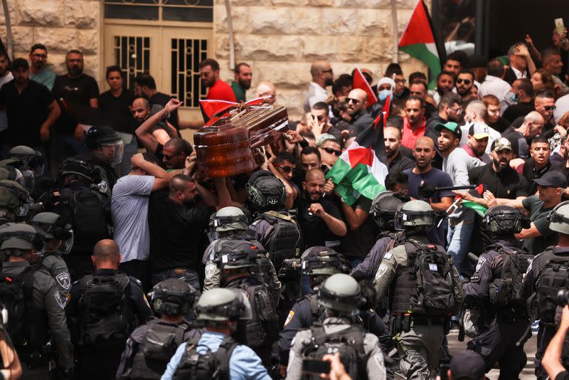 Funeral of Al Jazeera reporter Shireen Abu Akleh, who was killed during an Israeli raid in Jenin in the occupied West Bank, in Jerusalem