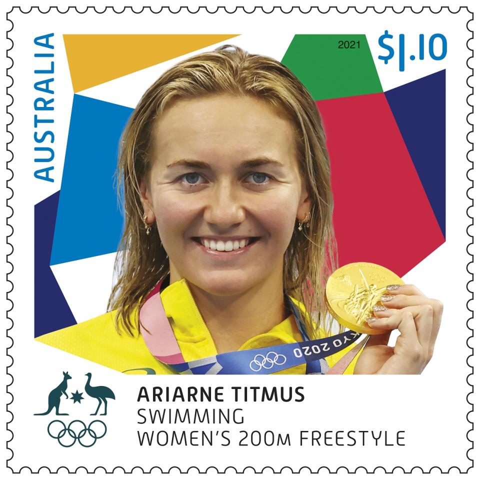 Ariarne Titmus holding an Olympic gold medal. Source: Australia Post