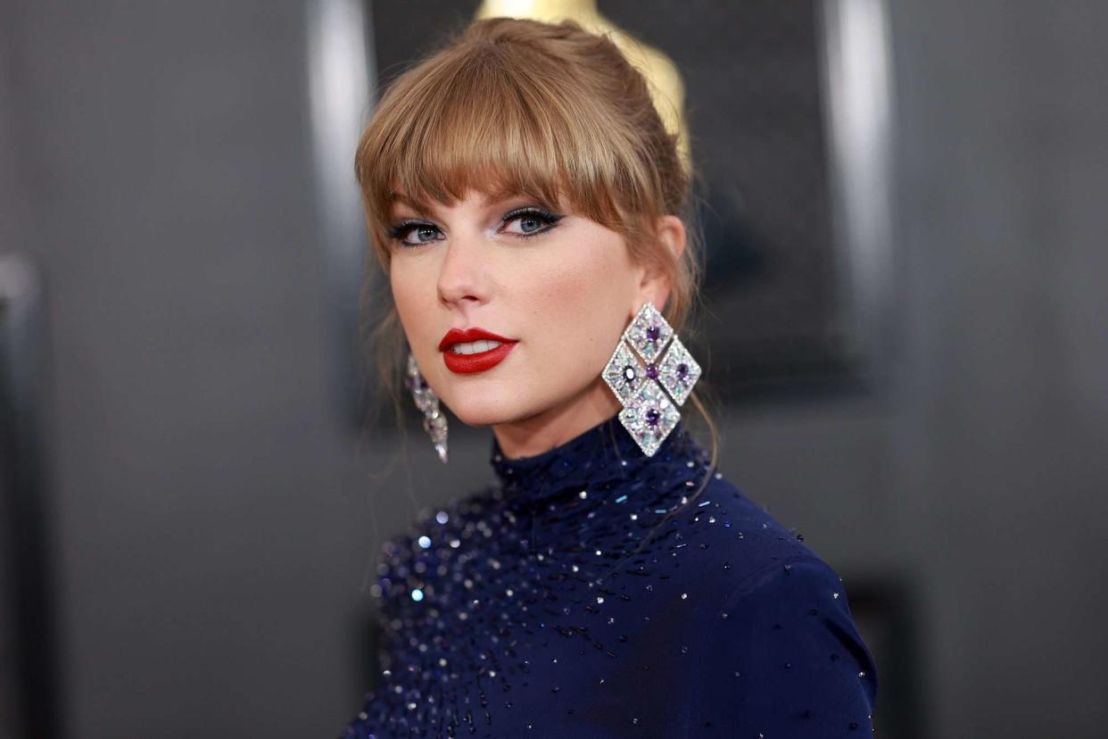 <p>Matt Winkelmeyer/Getty</p> Taylor Swift at the 65th Grammy Awards in February 2023 in Los Angeles