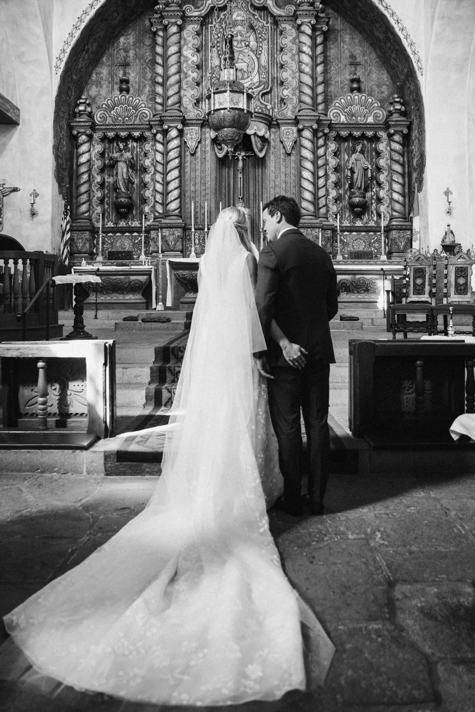 The bride combined California cool with English tradition, wore two Carolina Herrera dresses, and drove off in a vintage Porsche.