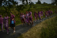 <p>People leave after a wine battle, in the small village of Haro, northern Spain, Friday, June 29, 2018. (Photo: Alvaro Barrientos/AP) </p>