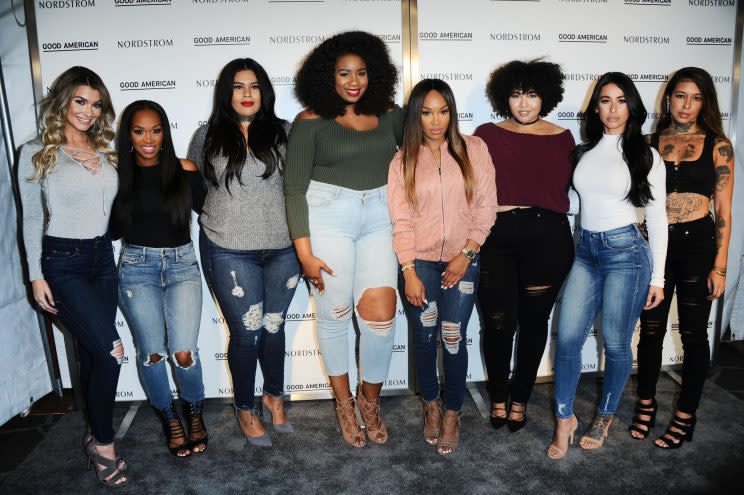 Kardashian's 'Good Squad' poses at the jean launch party. (Photo: Courtesy of HL Group)