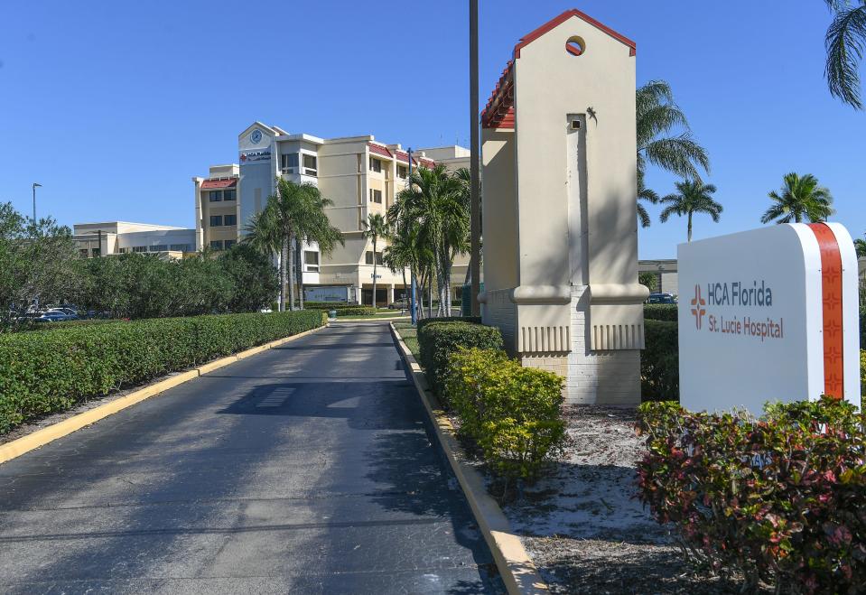 The front entrance of HCA Florida St. Lucie Hospital, 1800 S.E. Tiffany Ave., Port St. Lucie on Jan. 30, 2024.