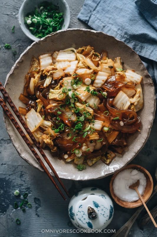 <p>Omnivores Cookbook</p><p> This comforting dish of Chinese cabbage is rich tasting and easy to make.</p><p><strong>Get the recipe:</strong> <a href="https://omnivorescookbook.com/chinese-napa-cabbage-with-glass-noodles/" rel="nofollow noopener" target="_blank" data-ylk="slk:Chinese Napa Cabbage with Glass Noodles;elm:context_link;itc:0;sec:content-canvas" class="link ">Chinese Napa Cabbage with Glass Noodles</a></p>