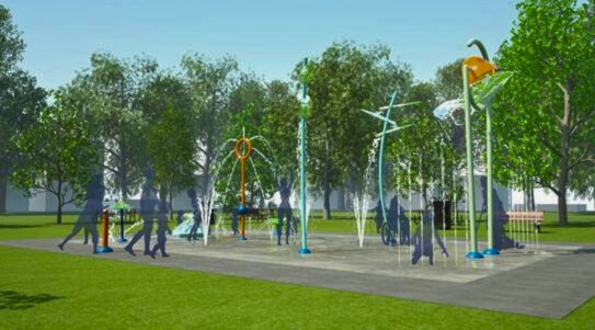 Architectural rendering of the splash pad that will be constructed at Veterans Memorial Park at James Street in the City of Hornell.