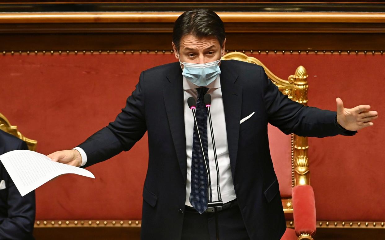 Giuseppe Conte addresses the Senate in Rome - AP