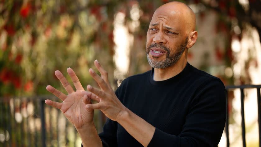 LAKE VIEW TERRACE, CA - APRIL 14, 2017-Oscar winning filmmaker John Ridley at Osborne Street and Foothill Blvd in Lake View Terrace on April 14, 2017 near the site of the Rodney King beating by police officers. Ridley has directed "Let It Fall," a look at the 1992 Los Angeles riots and events in the years before leading up to it. (Al Seib / Los Angeles Times)