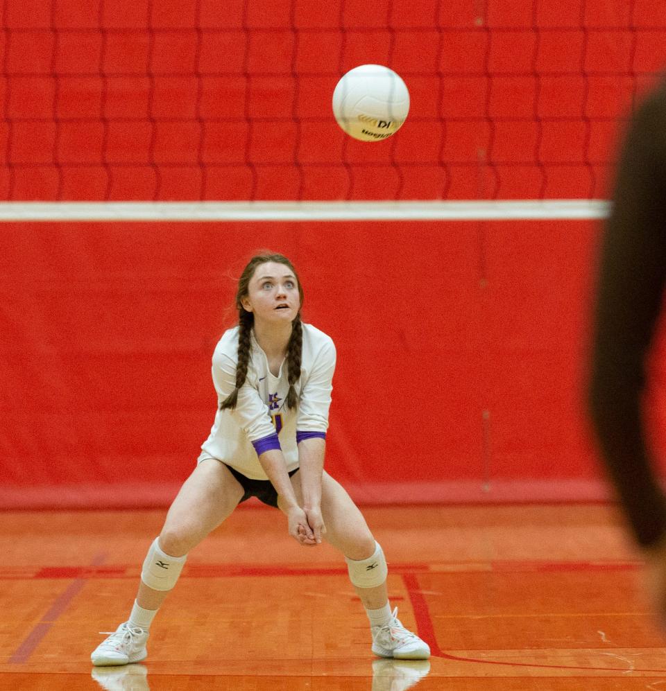 Hononegah's Molly Littlefield hits the ball on Thursday, Oct. 27, 2022, at Jefferson High School in Rockford.