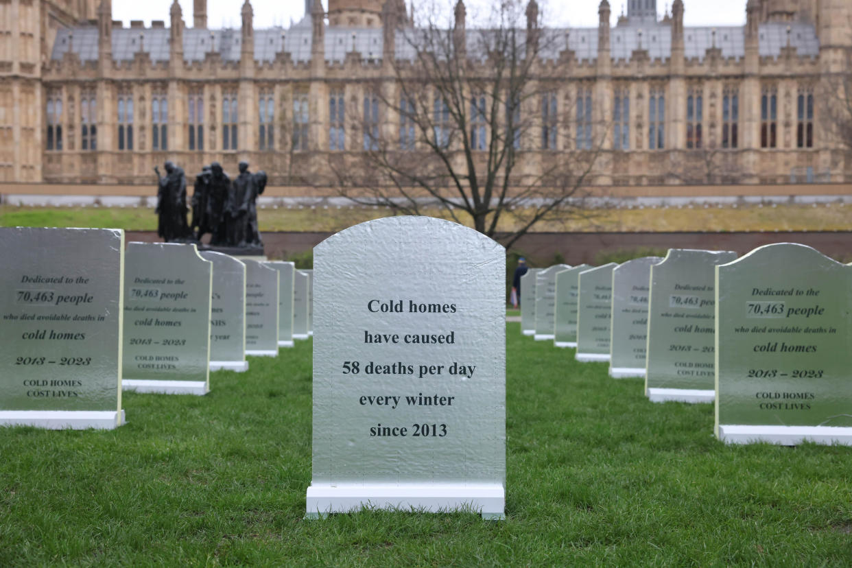 The gravestones each carried messages as part of the protest (Alex McBride/Greenpeace/PA)