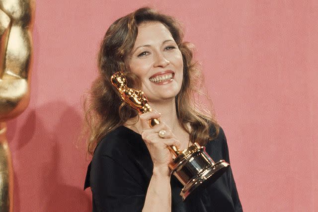 <p>Tony Korody/getty</p> Faye Dunaway with her Oscar for Network.