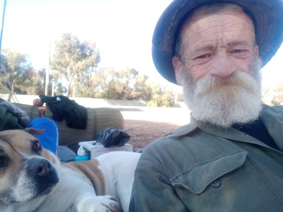 Paul Murcott and his dog RJ have been walking to Canberra from Adelaide since February 2018 for suicide awareness. Source: Facebook / A Trek for Shona Mai