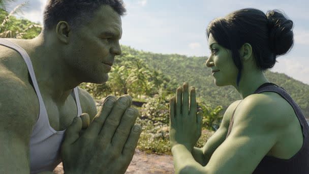 PHOTO: Mark Ruffalo as Smart Hulk/Bruce Banner and Tatiana Maslany as Jennifer 'Jen' Walters/She-Hulk in Marvel Studios' 'She-Hulk: Attorney at Law,' exclusively on Disney+. (Marvel Studios/Disney+)