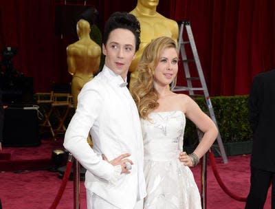 Johnny Weir and Tara Lipinski in 2014 as they get ready to work their first gig as NBC commentators at the Kentucky Derby.