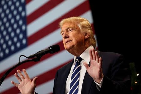 U.S. President-elect Donald Trump speaks at the USA Thank You Tour event at the Wisconsin State Fair Exposition Center in West Allis, Wisconsin, U.S., December 13, 2016. REUTERS/Shannon Stapleton