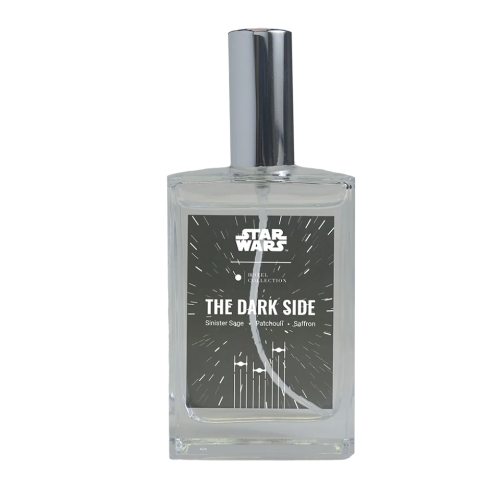 transparent bottle of Star Wars dark side room spray