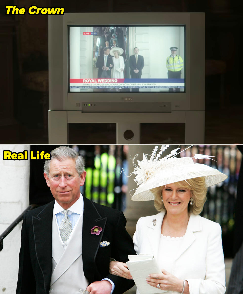 Prince Charles and Camilla Parker Bowles in real life vs. "The Crown"