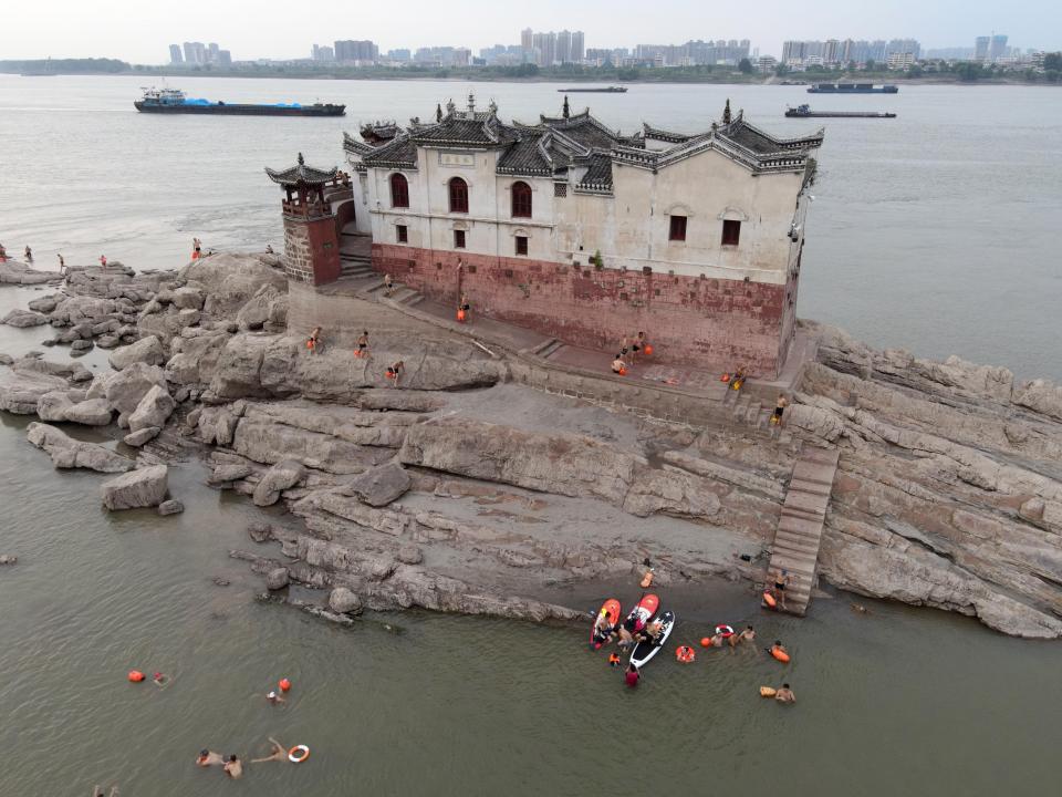 Aerial view of the Guanyin Pavilion, which has stood on the Yangtze River for over 700 years.