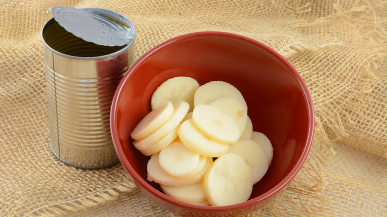 bowl of canned sliced potatoes