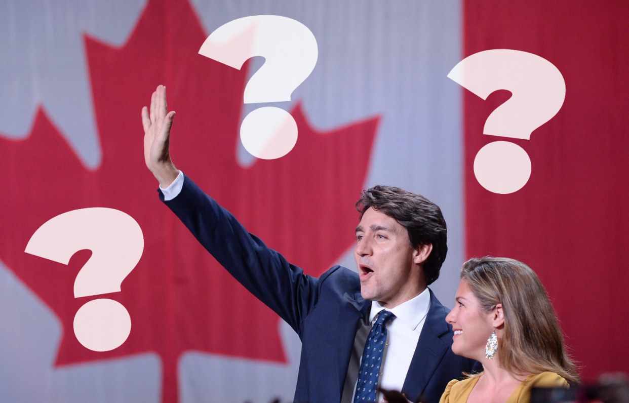 Trudeau speaks to supporters at Liberal HQ after election win. (The Canadian Press)