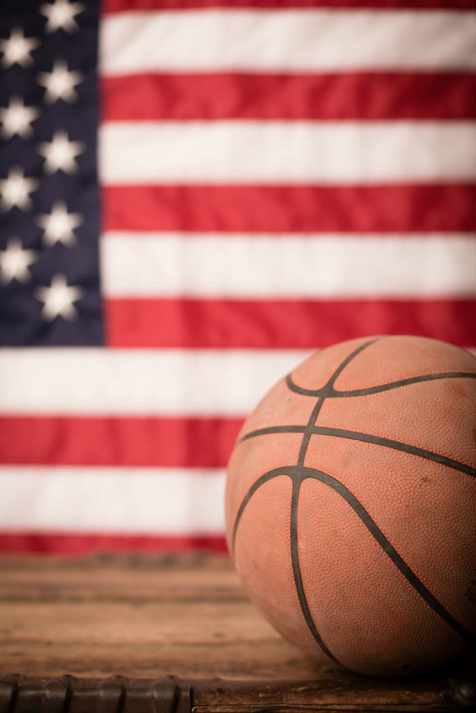 Students at an Iowa high school wore U.S.-flag colors to a basketball game