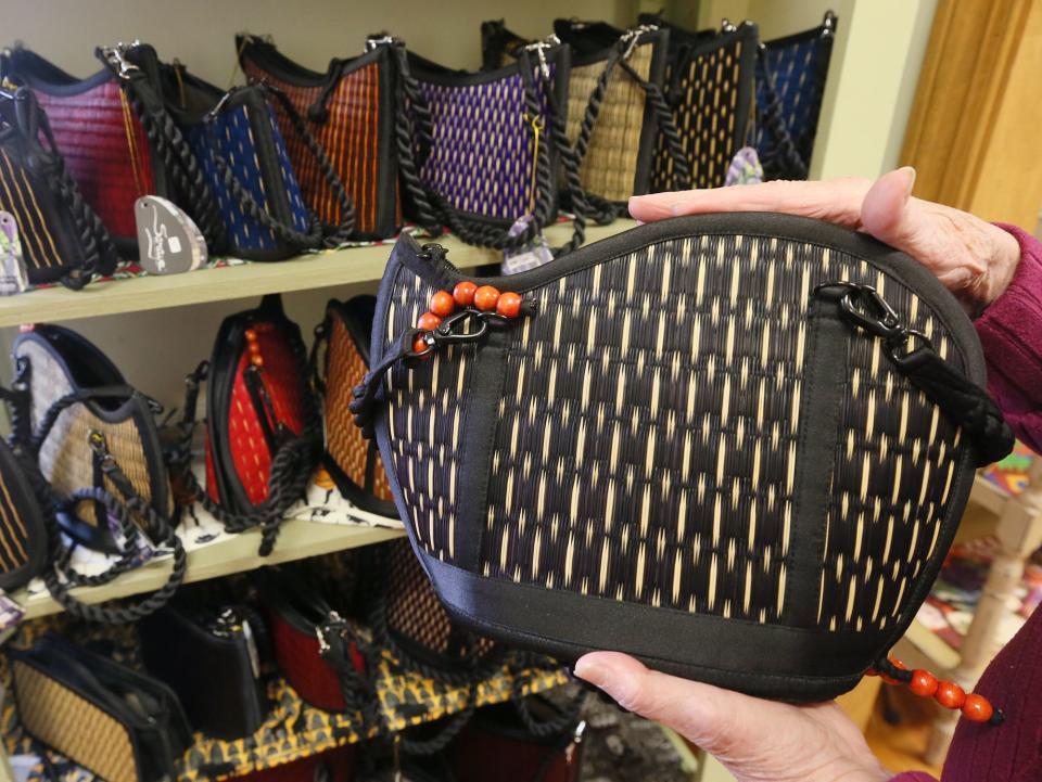 A selection of handbags from Baskets Cambodia at The Market Path in Copley.