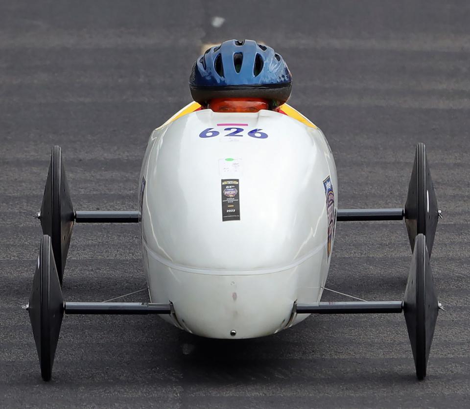 Karlye Murphy of Hilton, N.Y., competes during the 84th FirstEnergy All-American Soap Box Derby at Derby Downs on Saturday.