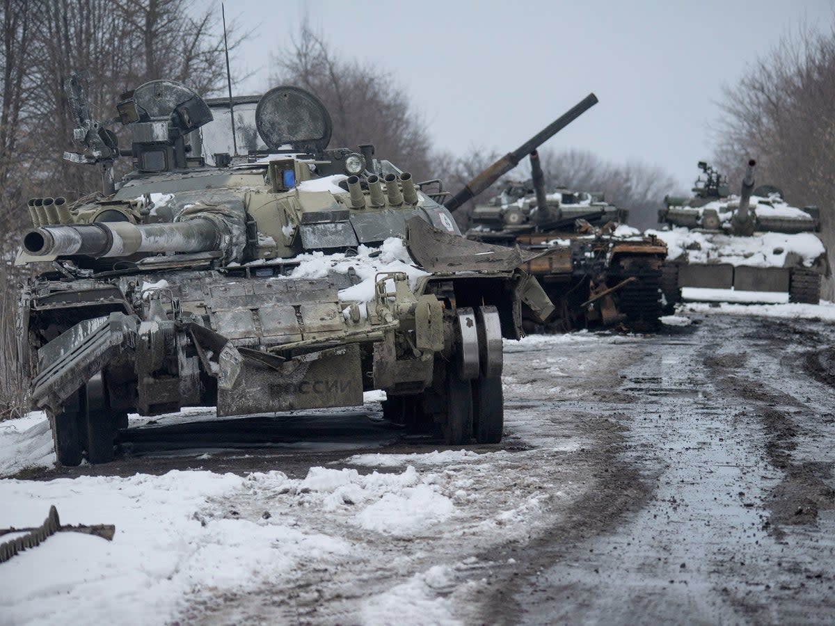 Destroyed Russian tanks in the Sumy region of northeast Ukraine (Reuters)