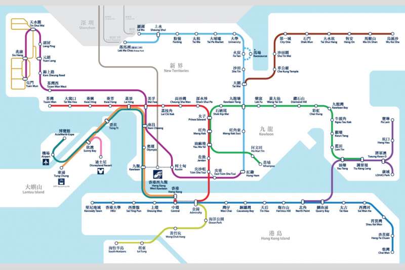 香港地鐵營運分佈圖。（港鐵官網）