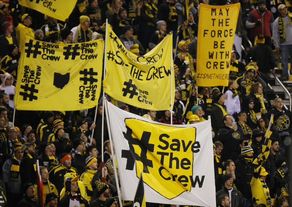 Columbus Crew fans brought #SaveTheCrew banners of all shapes, colors and sizes. (AP)