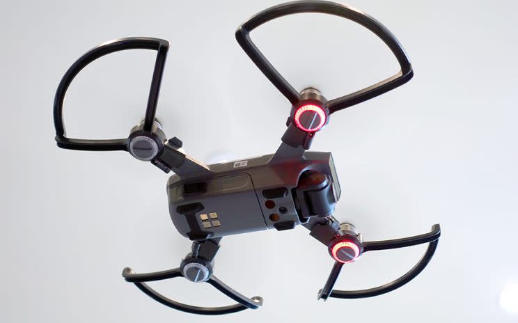 The camera underneath provides a pseudo-GPS for flying indoors, and helps the drone return to the precise takeoff point.