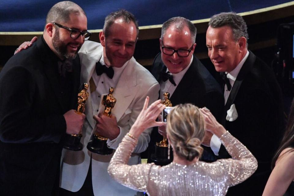 Jonas Rivera, Josh Cooley, Mark Nielsen and Tom Hanks | MARK RALSTON/Getty Images