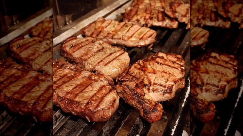 Thick steaks on the grill