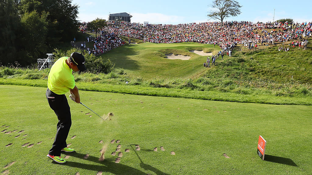  Tom Lewis of England tees off on the 16th hole during the third round of Made in Denmark at Himmerland Golf & Spa Resort in 2016. Made in Himmerland live stream. 596251248 