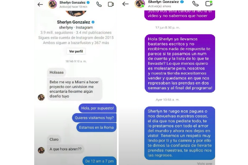 Captura Instagram conversación con Sherlyn  / Cortesía