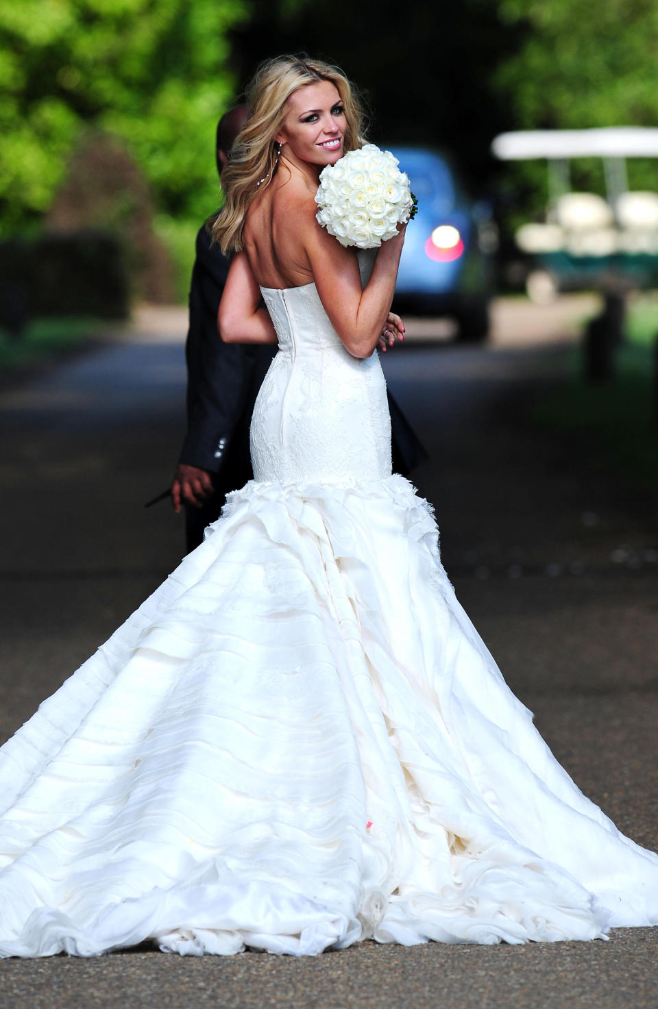 Model Abbey Clancy in the grounds of Stapleford Park in Leicester following her wedding to footballer Peter Crouch.