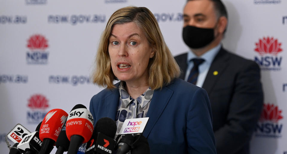 NSW Chief Health Officer Dr Kerry Chant speaks to the media during a press conference to provide a Covid-19 update on August 26, 2021.