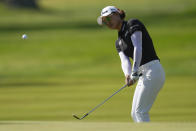 Minjee Lee,, of Australia, hits an approach shot on the eighth hole during the final round of the LPGA Cognizant Founders Cup golf tournament, Sunday, May 14, 2023, in Clifton, N.J. (AP Photo/Seth Wenig)